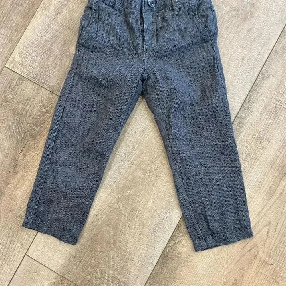 Gymboree Toddler Boys 3T Navy Blue Herringbone Khaki Pants Button Casual